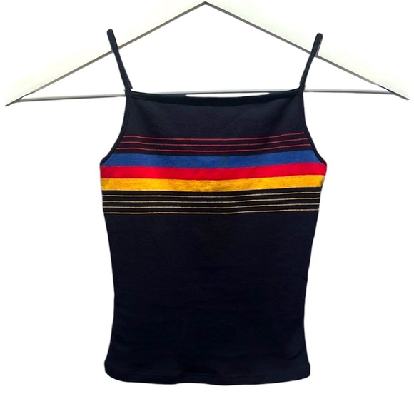 Garage Women’s Tiny Cropped Tank Top Cami Navy Stripes Size XS - Picture 1 of 6